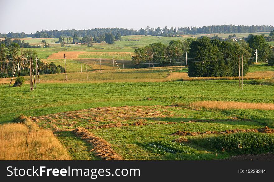 Traditional summer landscape in Lithuania in evening light