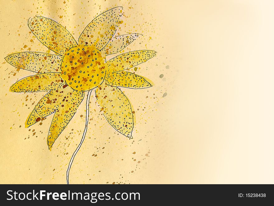 Painting of yellow flower card with space for your text