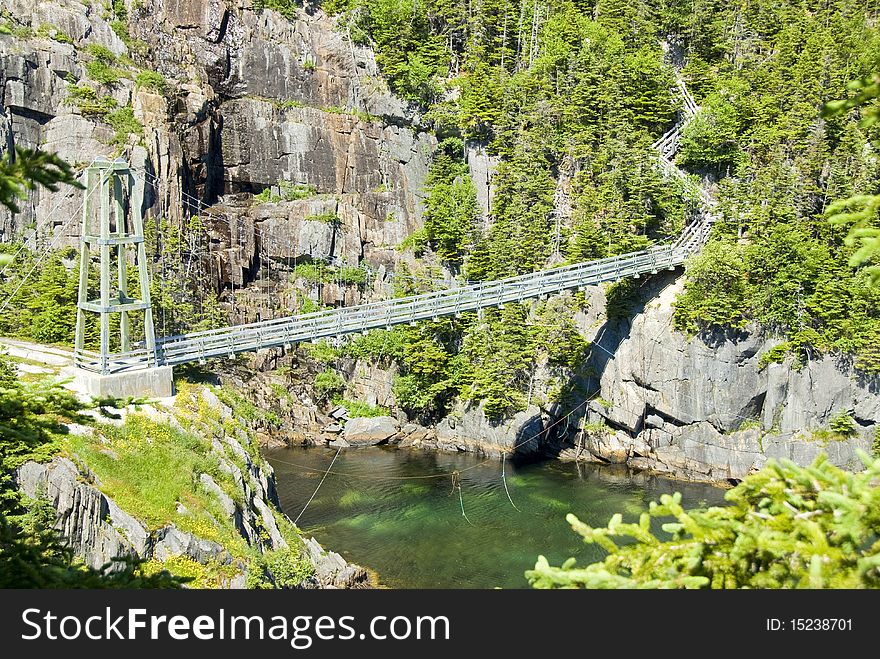 Suspension bridge at La Manche Provincial Park, Newfoundland.