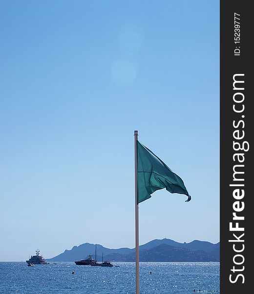 A shot of a green banner signaling unpolluted sea