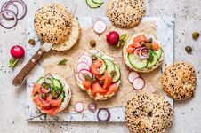 Salmon Bagel Sandwiches Stock Images