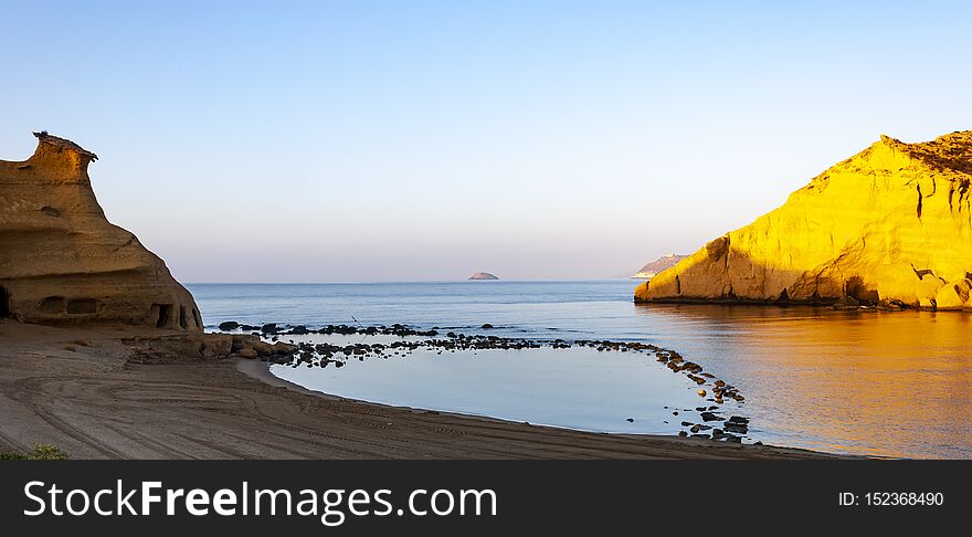 Aguilas, protected marine park of the four coves, on the Mediterranean sea of Murcia, a tourist destination in Spain