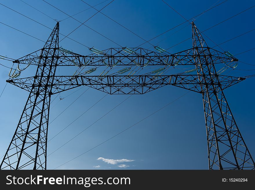 Big electrical pole with blue sky. Big electrical pole with blue sky