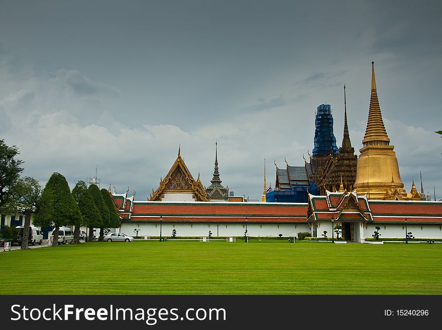 Gold Pagoda in Wat Pra Gaw or Grnd Palace in Bangkok Thailand