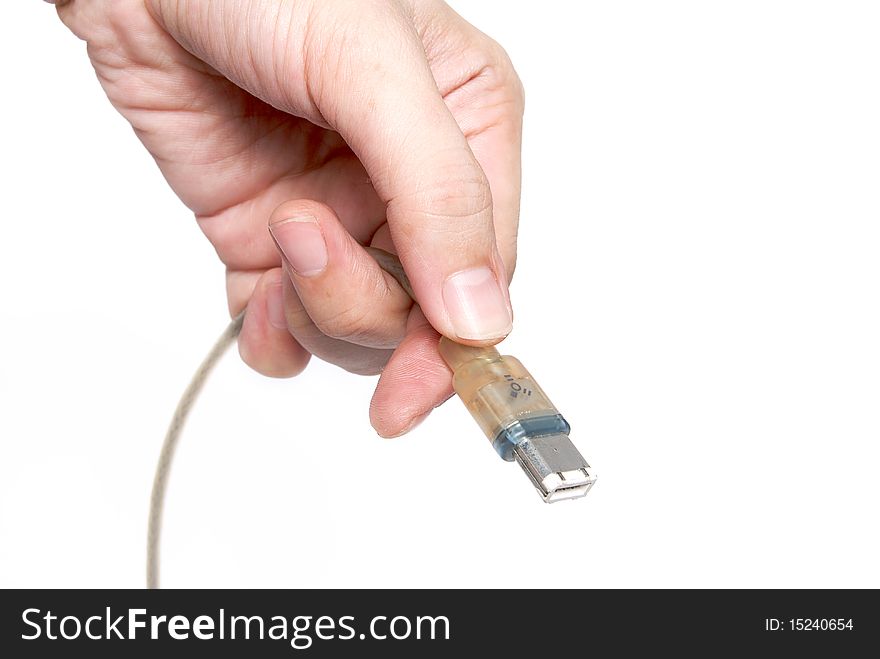 DVI firewire cable in hand on isolated