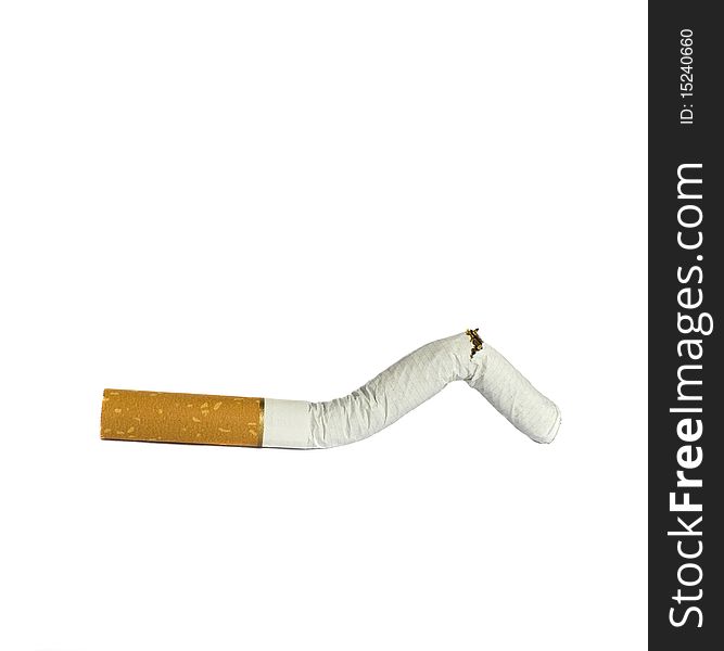 Broken cigarette on white background