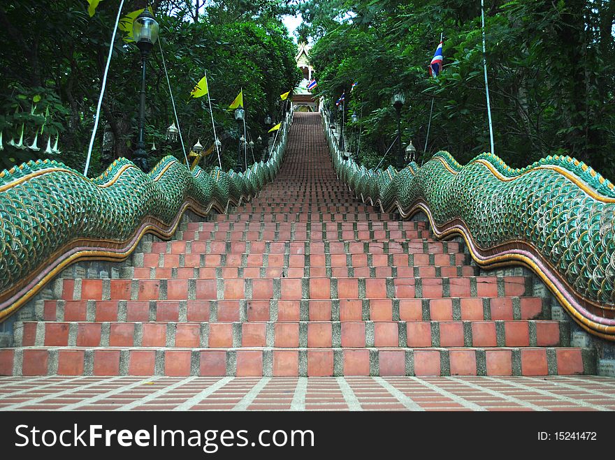 Up the stairs to Doi Suthep. The temple is located on Doi northern Thailand. Up the stairs to Doi Suthep. The temple is located on Doi northern Thailand