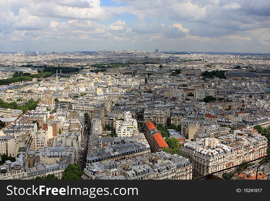 View of Paris at summer day from Eiffel Tower