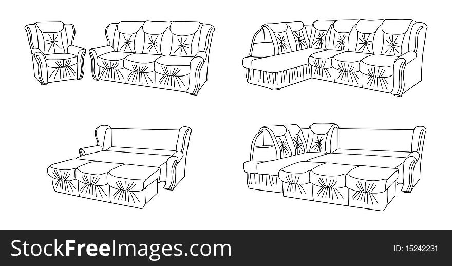 Classic sofa and armchair, illustration. Classic sofa and armchair, illustration