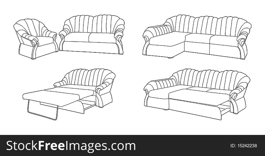 Classic sofa and armchair,  illustration. Classic sofa and armchair,  illustration