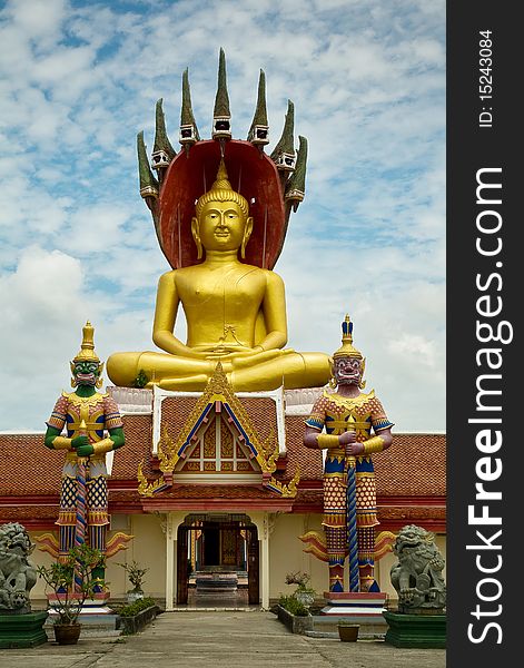 Large golden Buddha Image with its two giant front