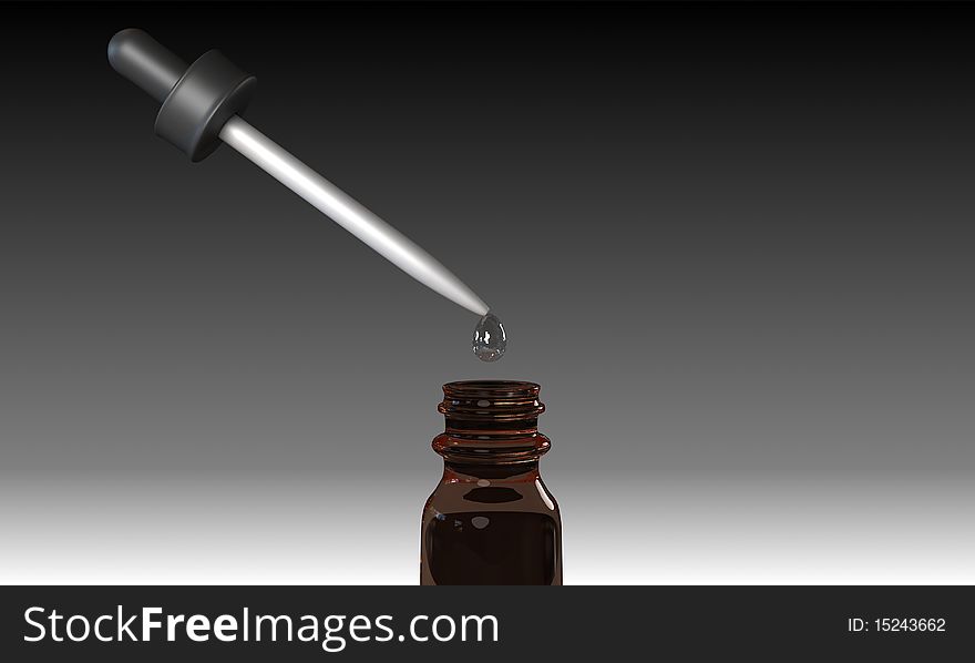 Macro shot of a dropper over a bottle, with granident background. Macro shot of a dropper over a bottle, with granident background