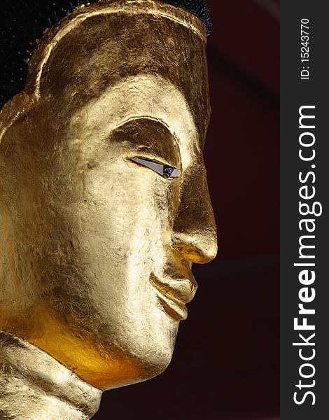 Golden buddha face on background