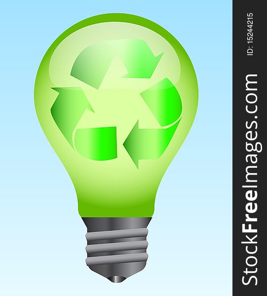 Illustration of the light bulb with symbol inside. Ecology friendly style