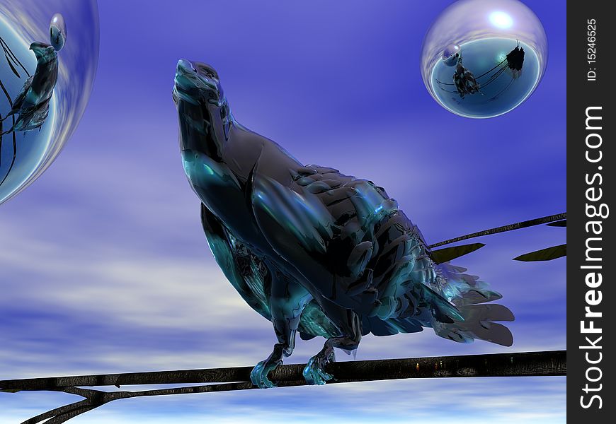 3D render of a blue roosting eagle.