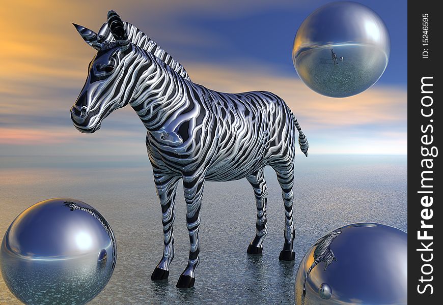 3d render of a metal zebra.