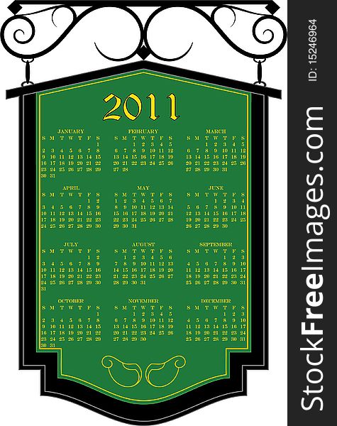 Vector 2011 Calendar on an old fashioned sign, . Vector 2011 Calendar on an old fashioned sign,