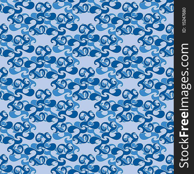 Seamless blue swirl ornament pattern. Seamless blue swirl ornament pattern