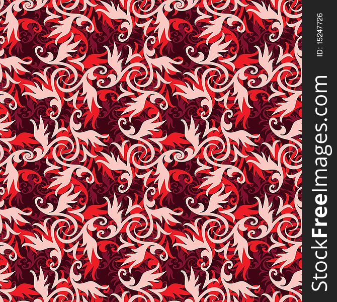 Seamless red swirl ornament pattern. Seamless red swirl ornament pattern