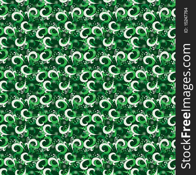 Seamless green swirl ornament pattern. Seamless green swirl ornament pattern