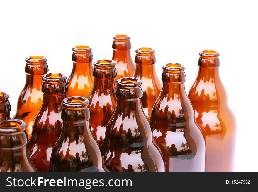 Beer bottles isolated on white background.