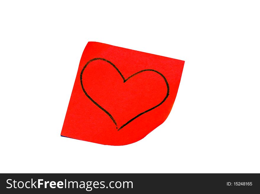 Red sheet of paper for records with the heart drawn on it
