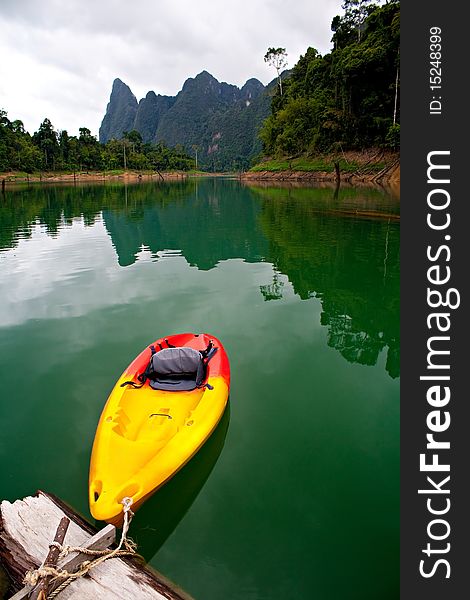 The lonely canoe on a lake