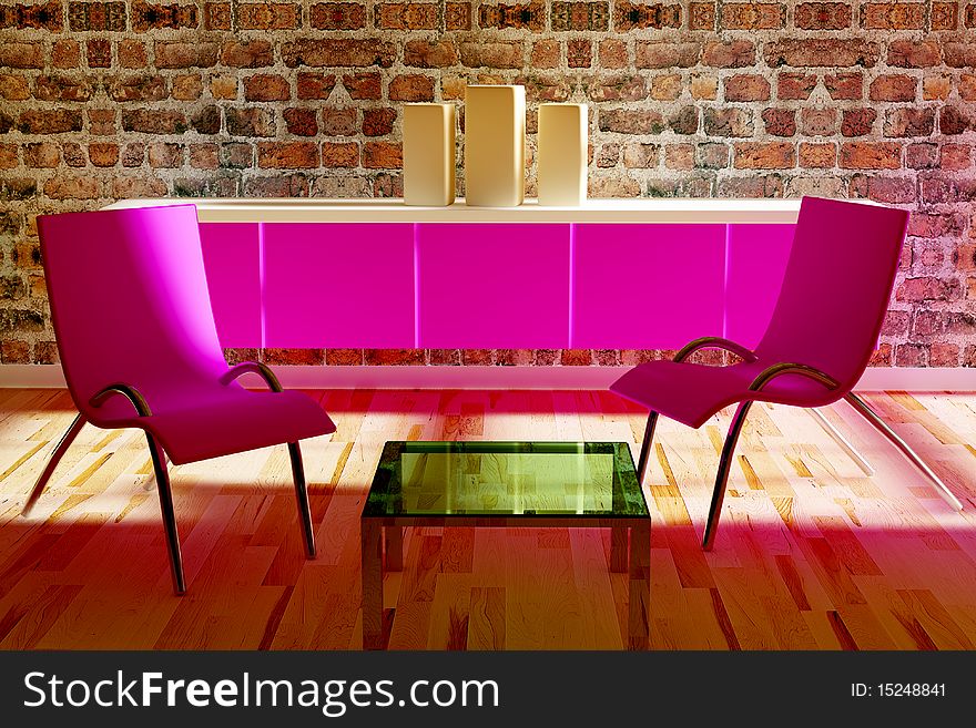 3d rendered interior room with teo chairs. 3d rendered interior room with teo chairs