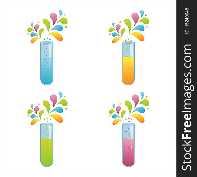 Set of 4 colorful chemical bottles. Set of 4 colorful chemical bottles