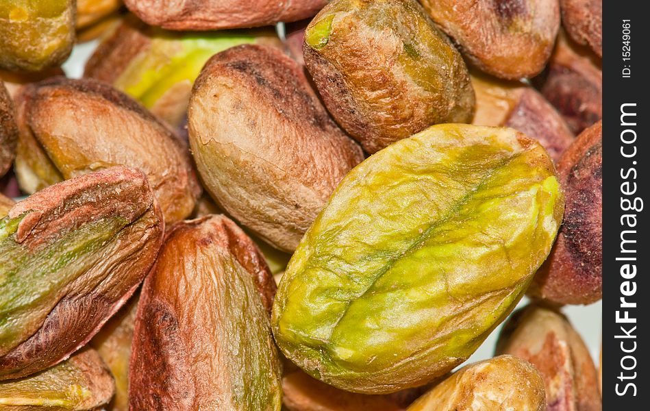 Macro shot of peeled pistachios