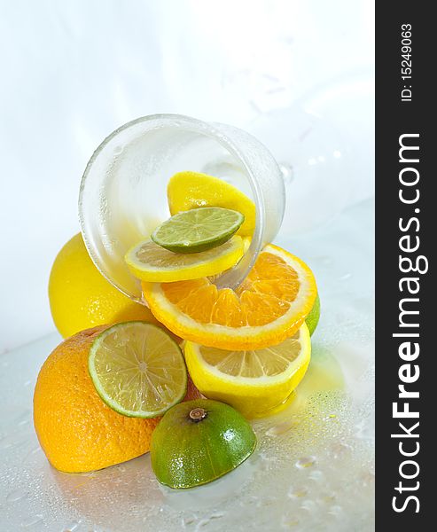 Tropical fruits in glass with ice. Tropical fruits in glass with ice