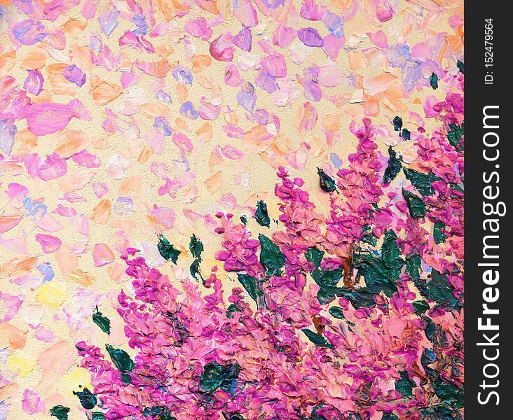 Oil Painting Lilac Bush In Spring