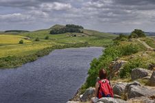 Female Hiker On Hadrian S Wall Royalty Free Stock Photo Female Hiker On Hadrian S Wall Royalty Free Stock Photo