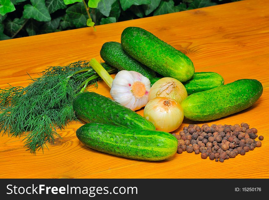 Ingredients for pickles.Still life with cucumbers.