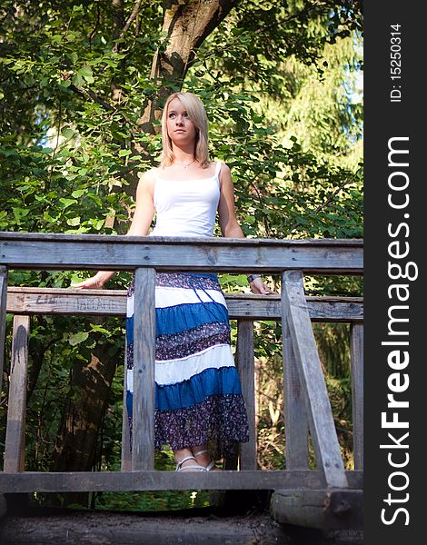 Girl on the Bridge in a blue dress