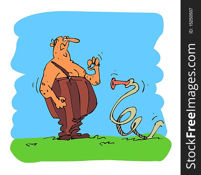 Man with water hose (as a snake). Man with water hose (as a snake)
