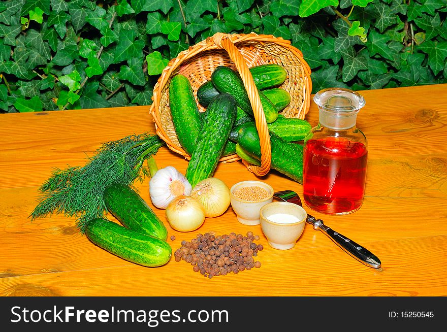 Ingredients for pickles.Still life with cucumbers.