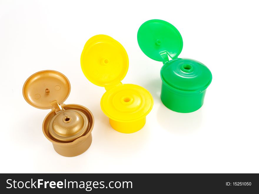 Dispensers for shampoo on a white background