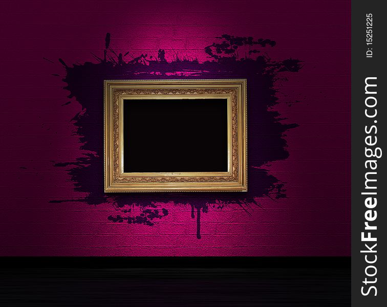 Frame with splashes on a dark wall