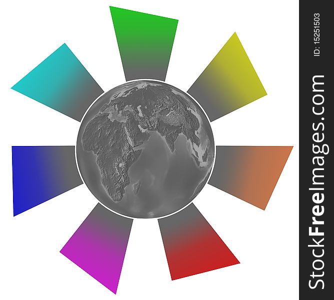 Globalization concept with gray globe and color to gray lines