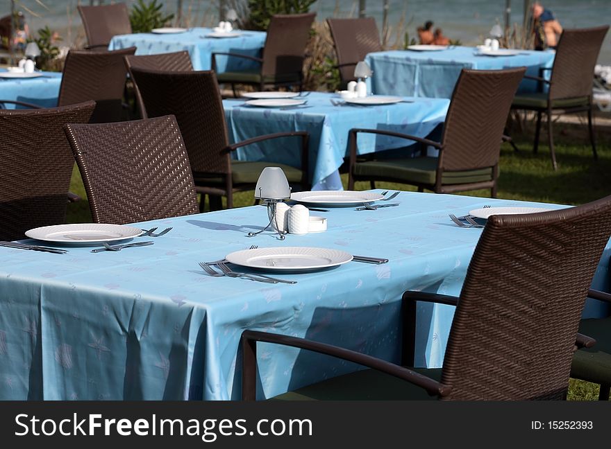 Interior of a summer terrace of restaurant