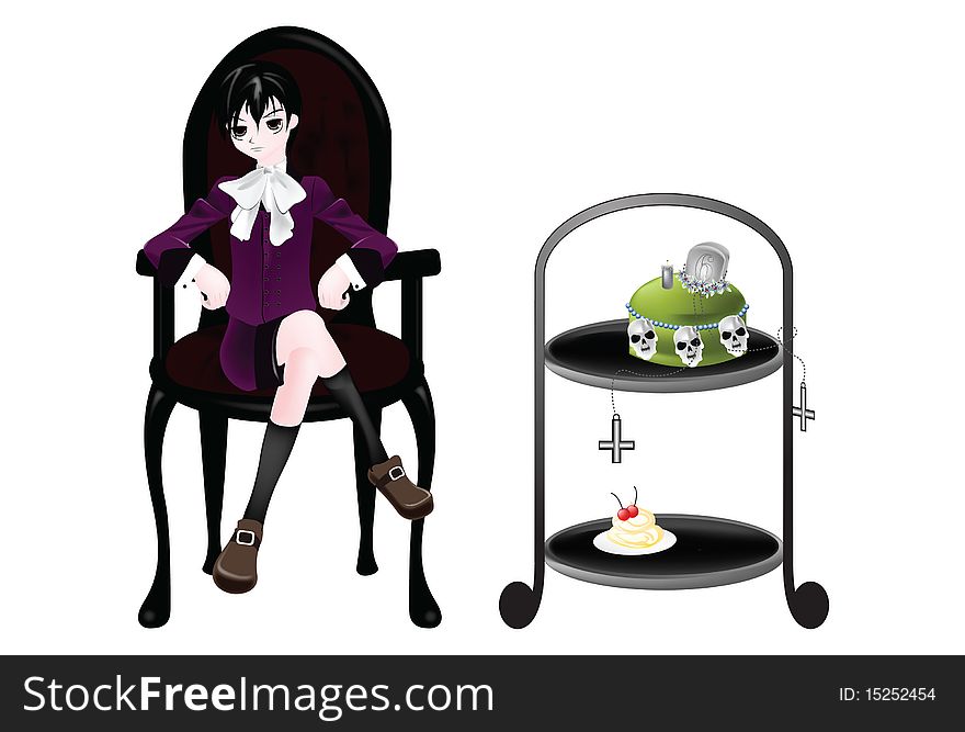 Illustration of Gothic birthday celebration