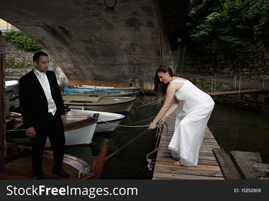 Wedding couple on vessel