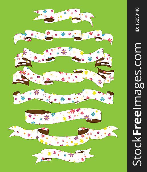 Set of ribbons with flower texture, vector  illustration. Set of ribbons with flower texture, vector  illustration