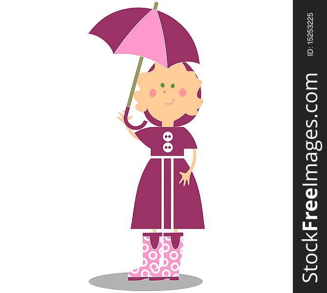 Vector. Girl walking with umbrella 17