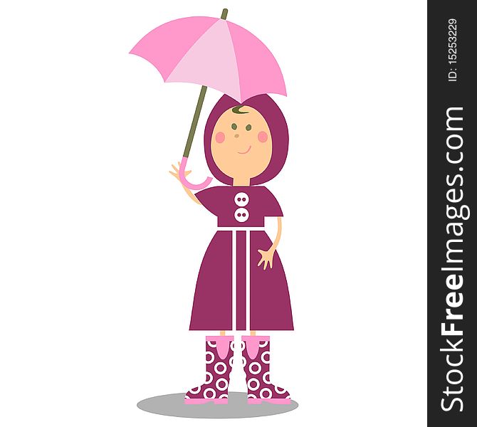 Vector. Girl walking with umbrella 19