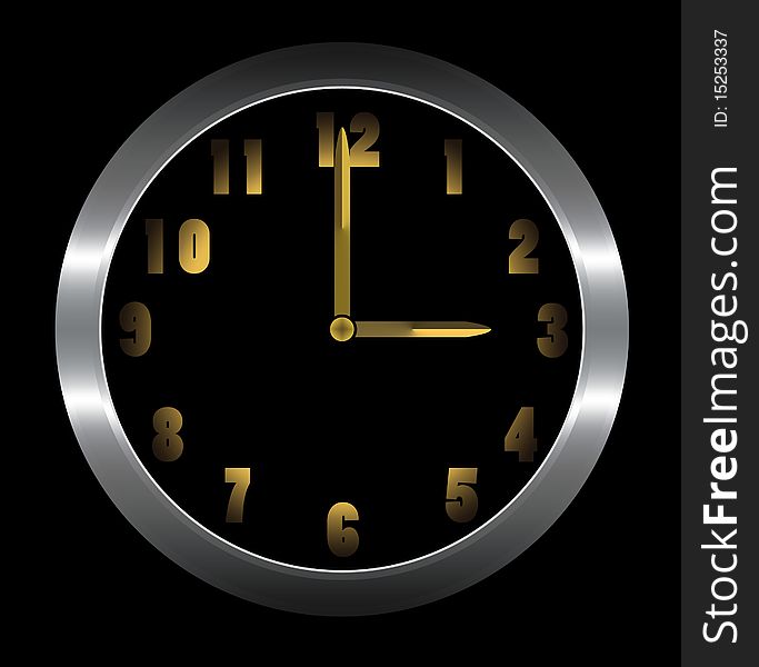Silver clock on the isolated black background