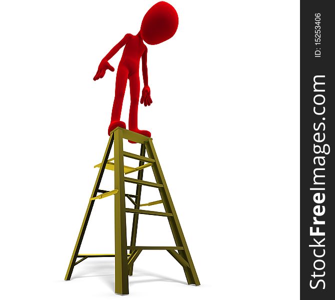 3d male icon toon character on top of a ladder