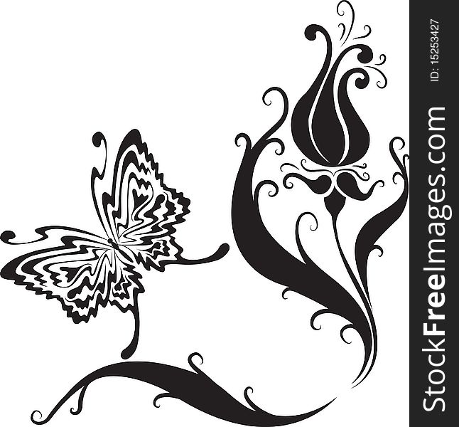 Vector illustration. butterfly and flower. Vector illustration. butterfly and flower
