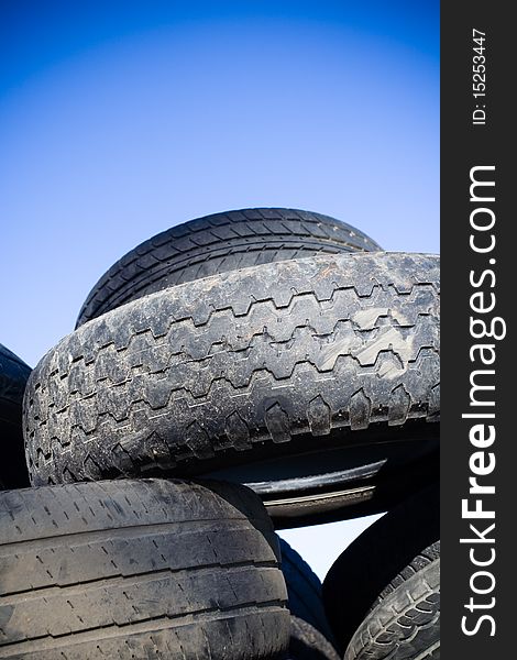 Tire recycling, heap of old tires. Tire recycling, heap of old tires